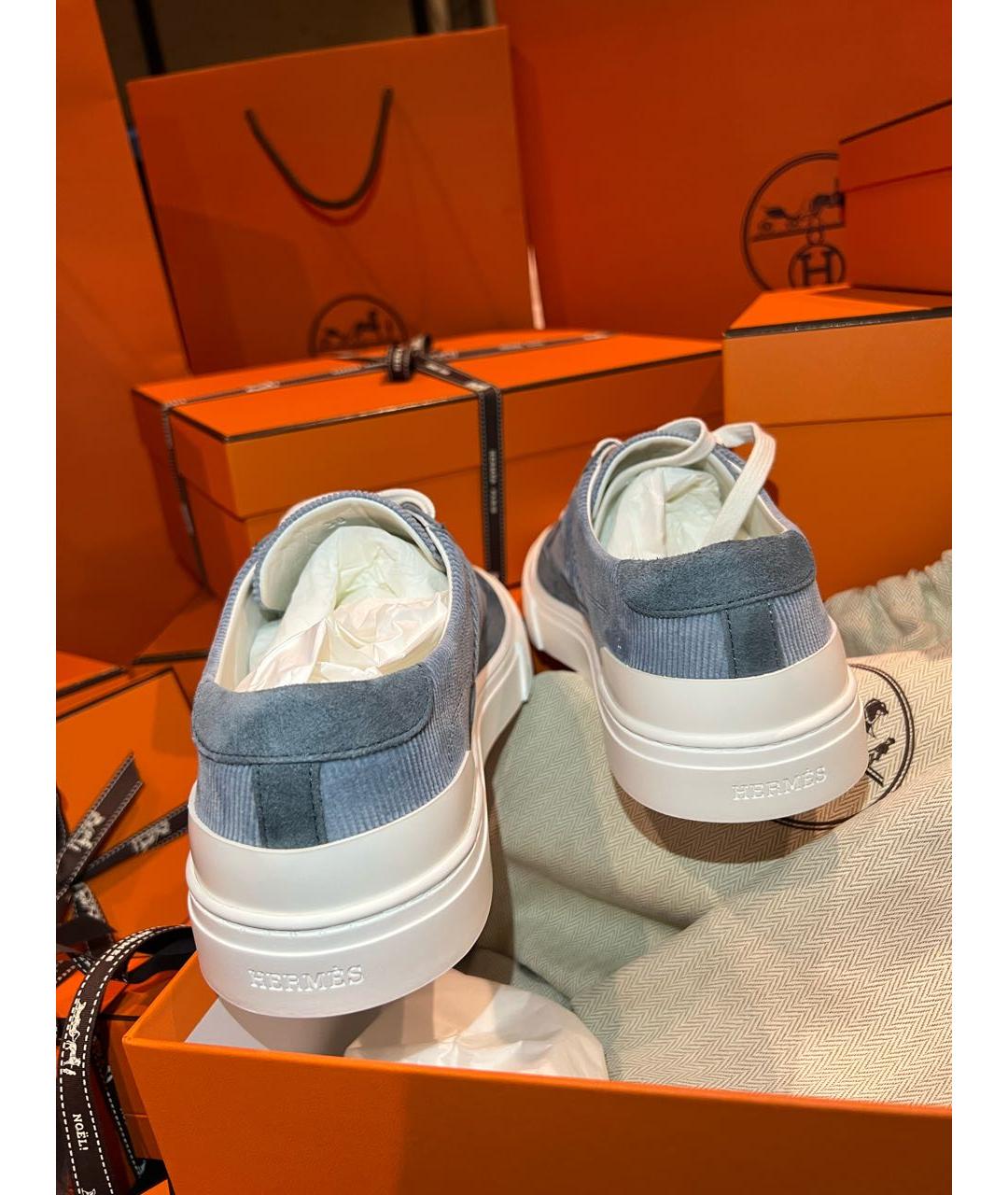 HERMES Голубые замшевые кроссовки, фото 4