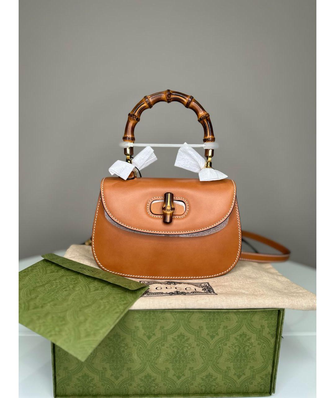 GUCCI Коричневая кожаная сумка с короткими ручками, фото 2