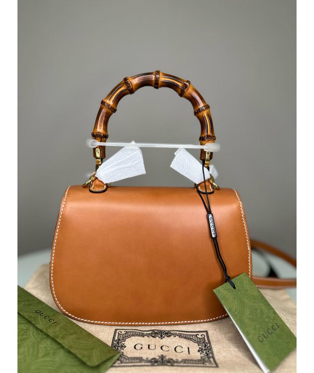 GUCCI Коричневая кожаная сумка с короткими ручками, фото 4