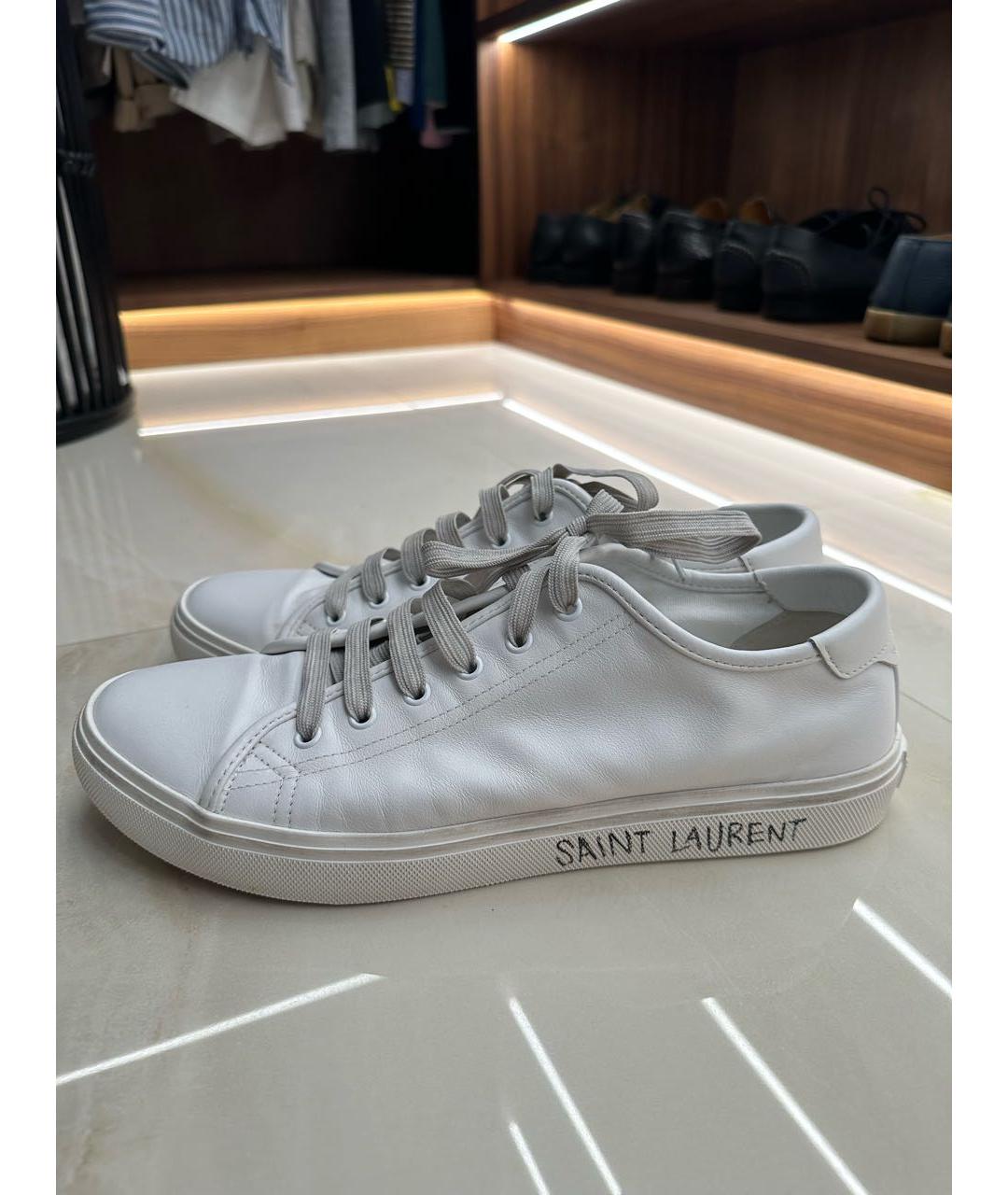 SAINT LAURENT Белые кожаные низкие кроссовки / кеды, фото 5