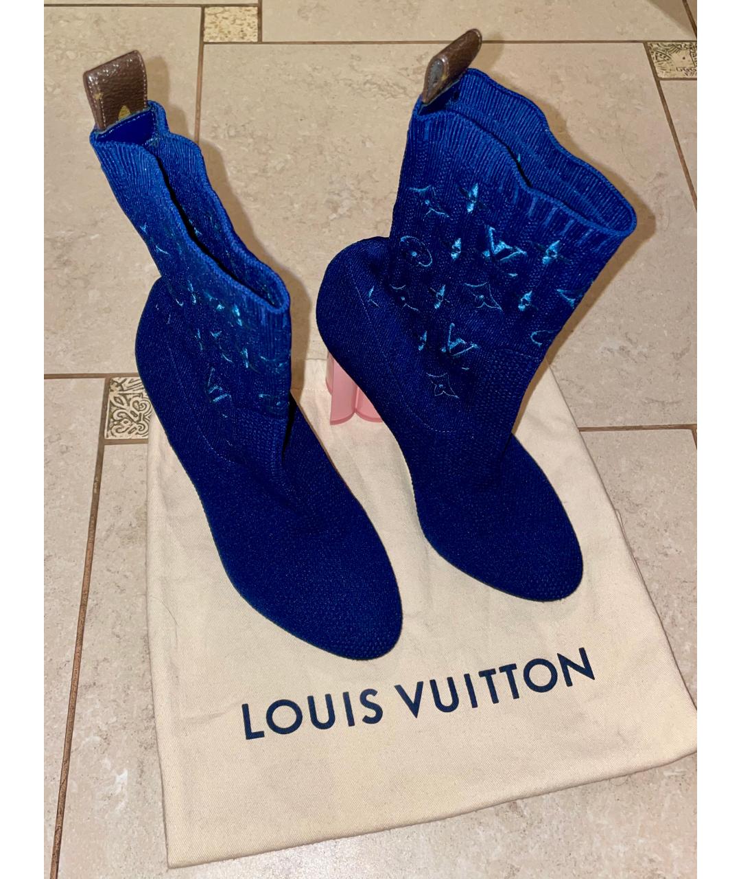 LOUIS VUITTON Темно-синие текстильные ботильоны, фото 2