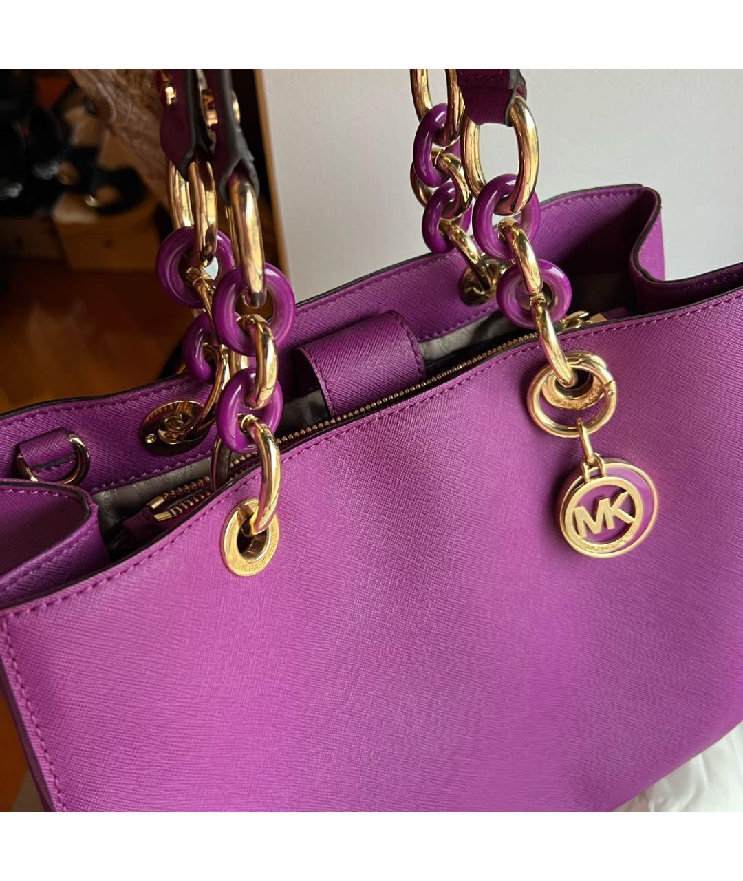 MICHAEL KORS Фиолетовая кожаная сумка тоут, фото 4