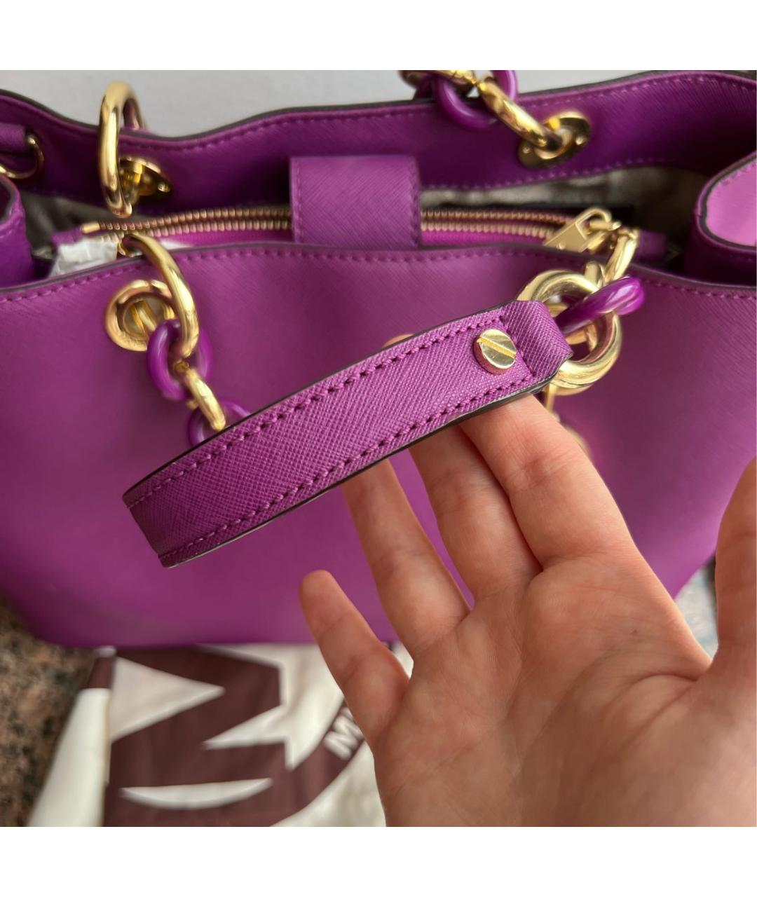 MICHAEL KORS Фиолетовая кожаная сумка тоут, фото 3