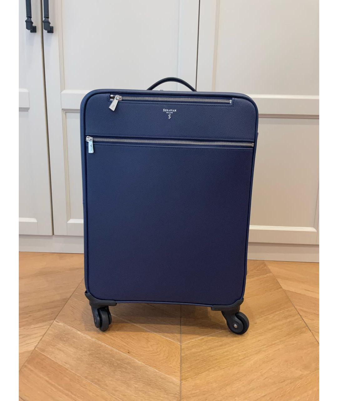 SERAPIAN Темно-синий кожаный чемодан, фото 9