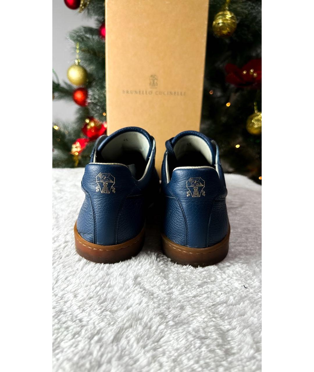 BRUNELLO CUCINELLI Синие кожаные низкие кроссовки / кеды, фото 3