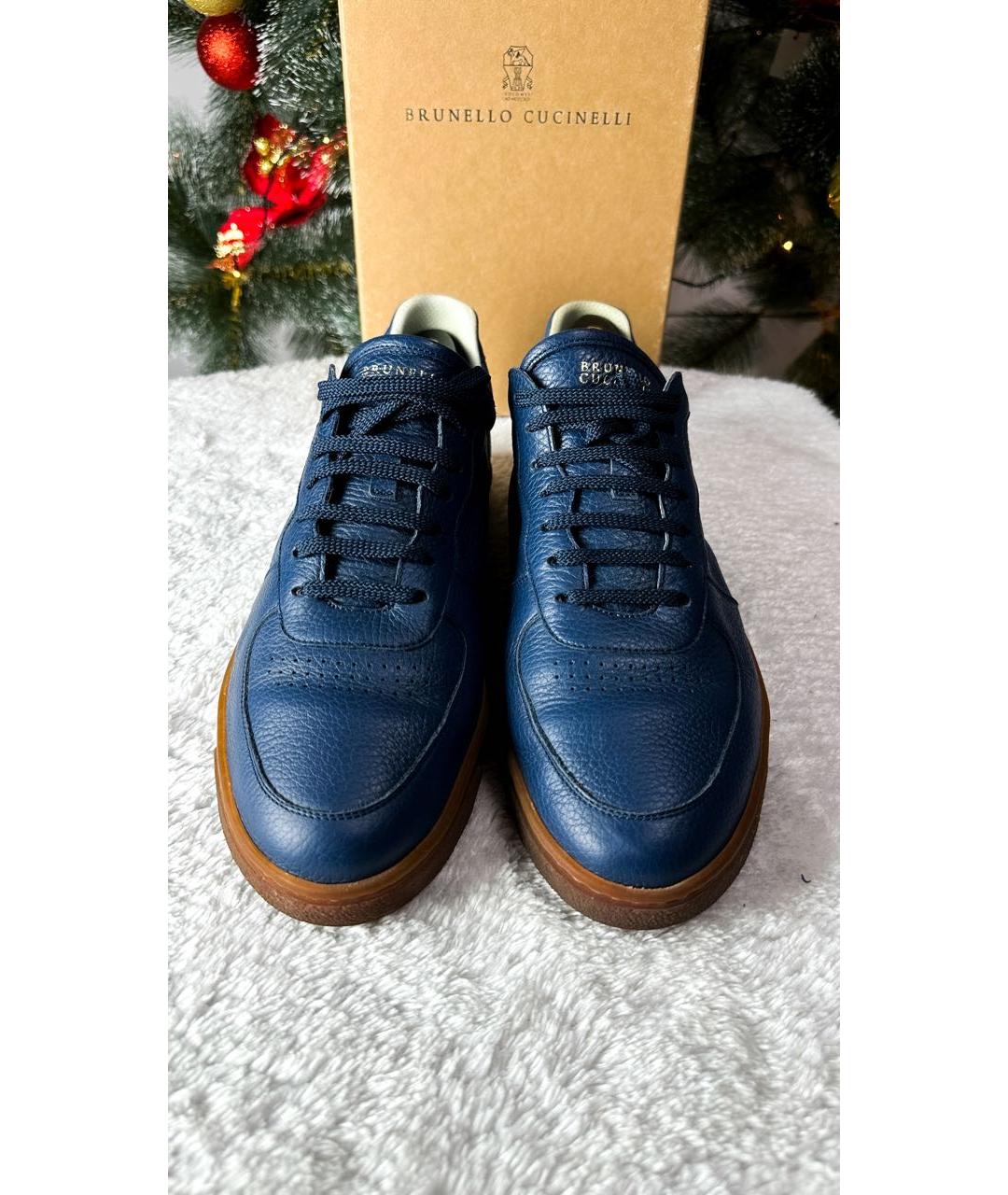 BRUNELLO CUCINELLI Синие кожаные низкие кроссовки / кеды, фото 2