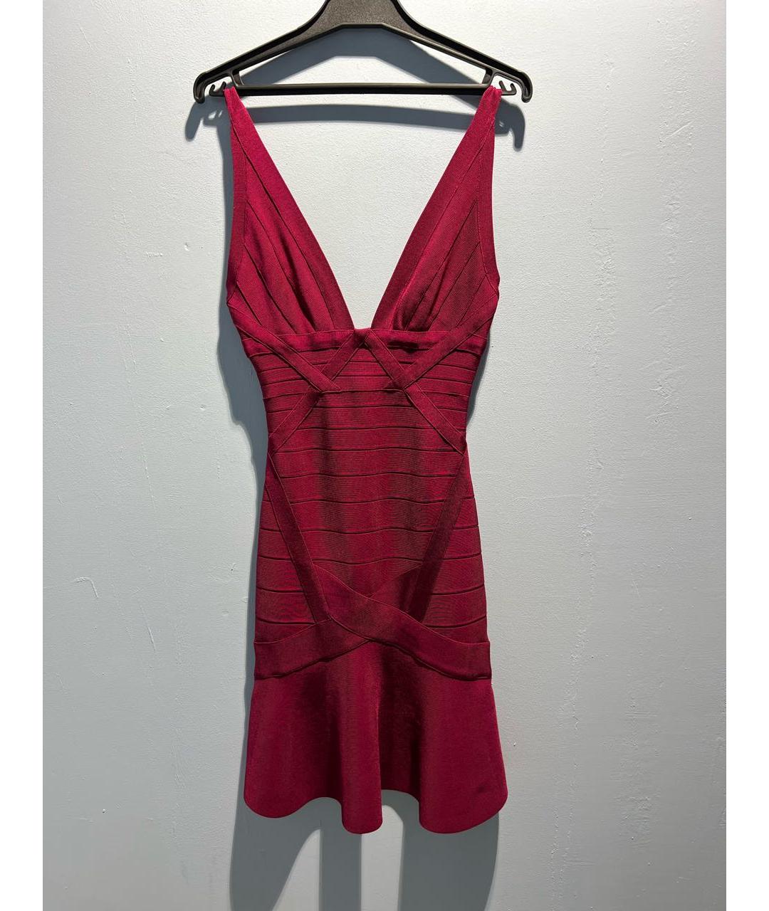 HERVE LEGER Бордовое вискозное коктейльное платье, фото 5