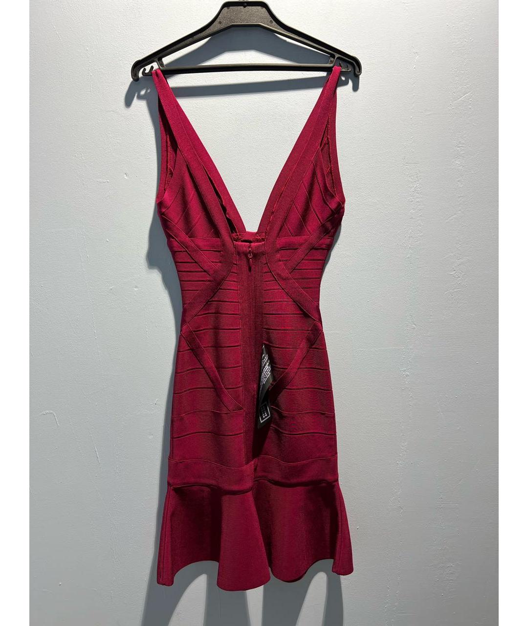 HERVE LEGER Бордовое вискозное коктейльное платье, фото 2
