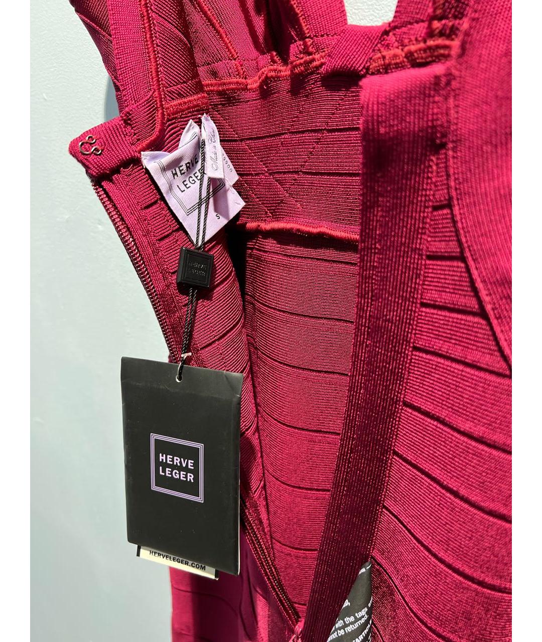 HERVE LEGER Бордовое вискозное коктейльное платье, фото 3