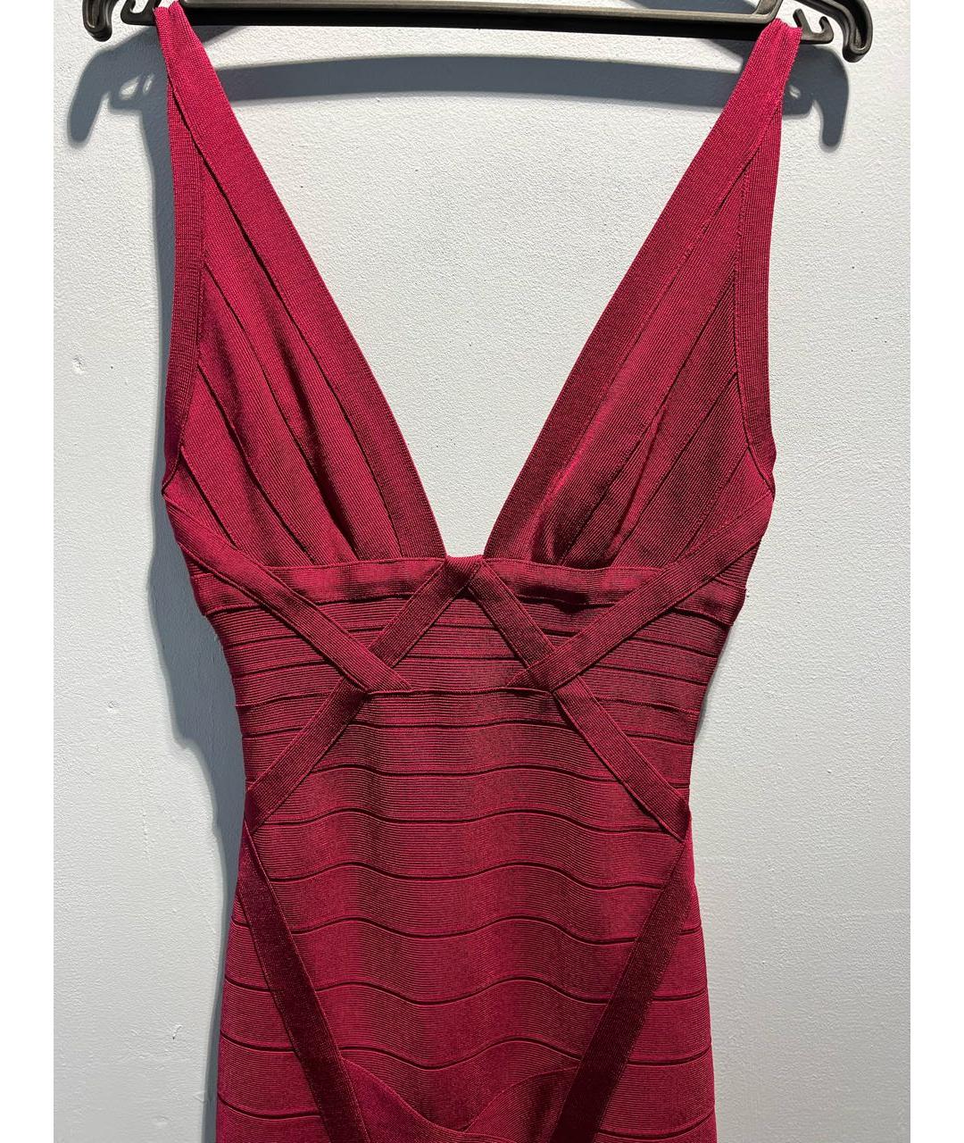 HERVE LEGER Бордовое вискозное коктейльное платье, фото 4