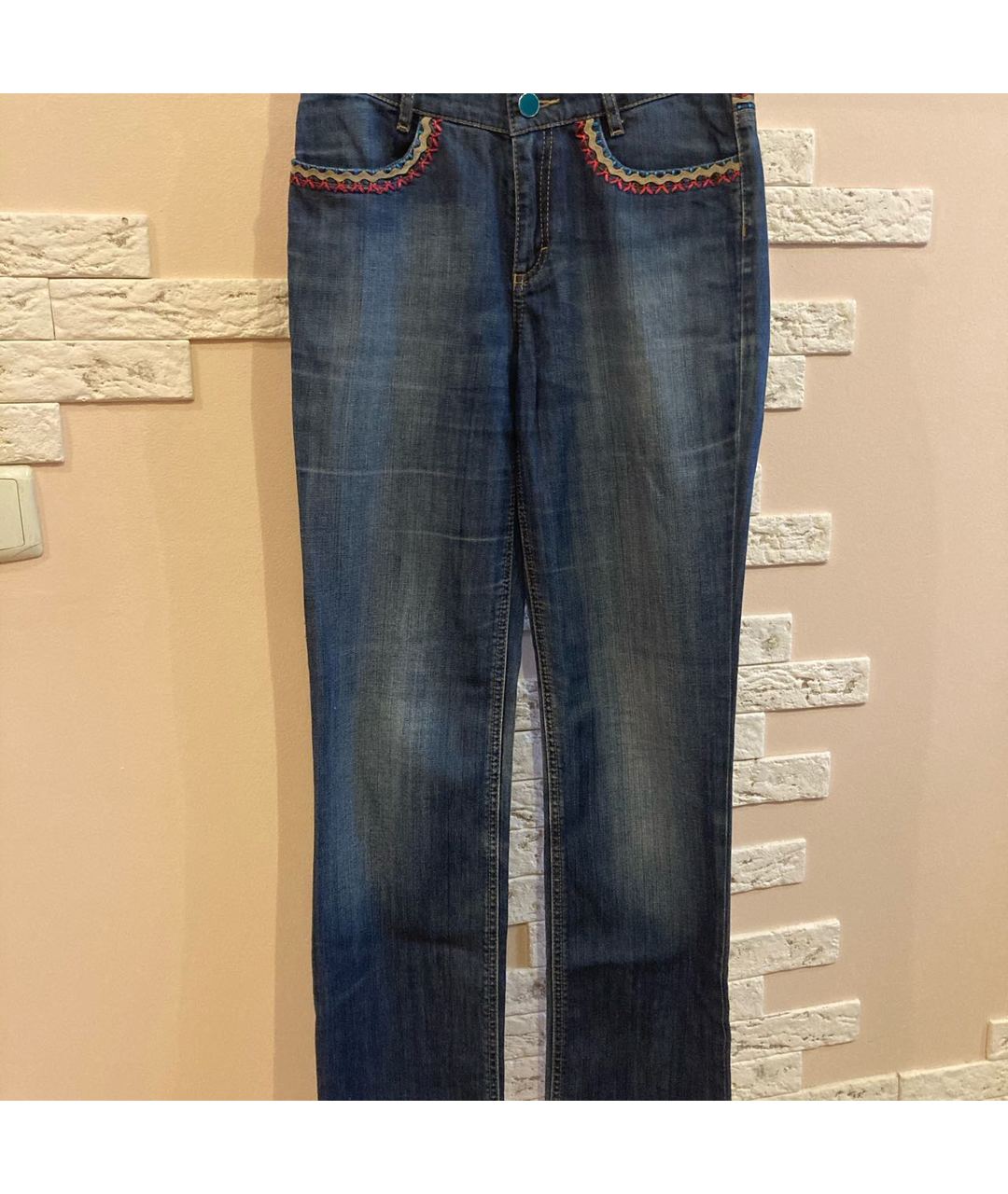 ESCADA Синие хлопко-эластановые прямые джинсы, фото 7