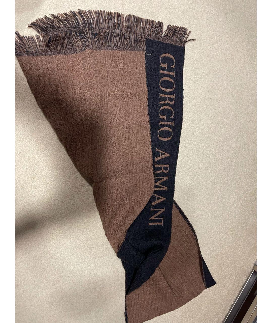 GIORGIO ARMANI Коричневый шерстяной шарф, фото 4