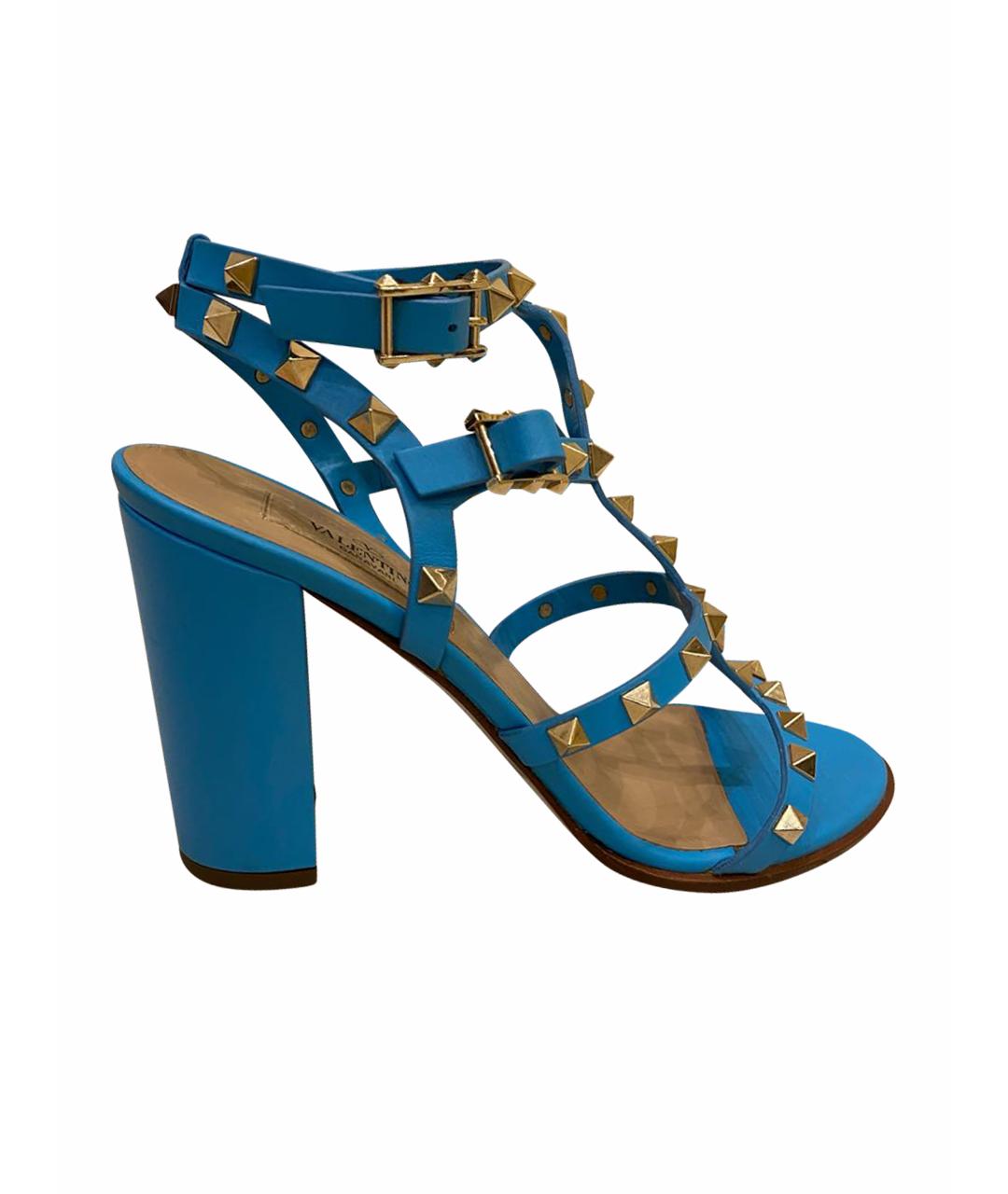 VALENTINO Голубые кожаные босоножки, фото 1