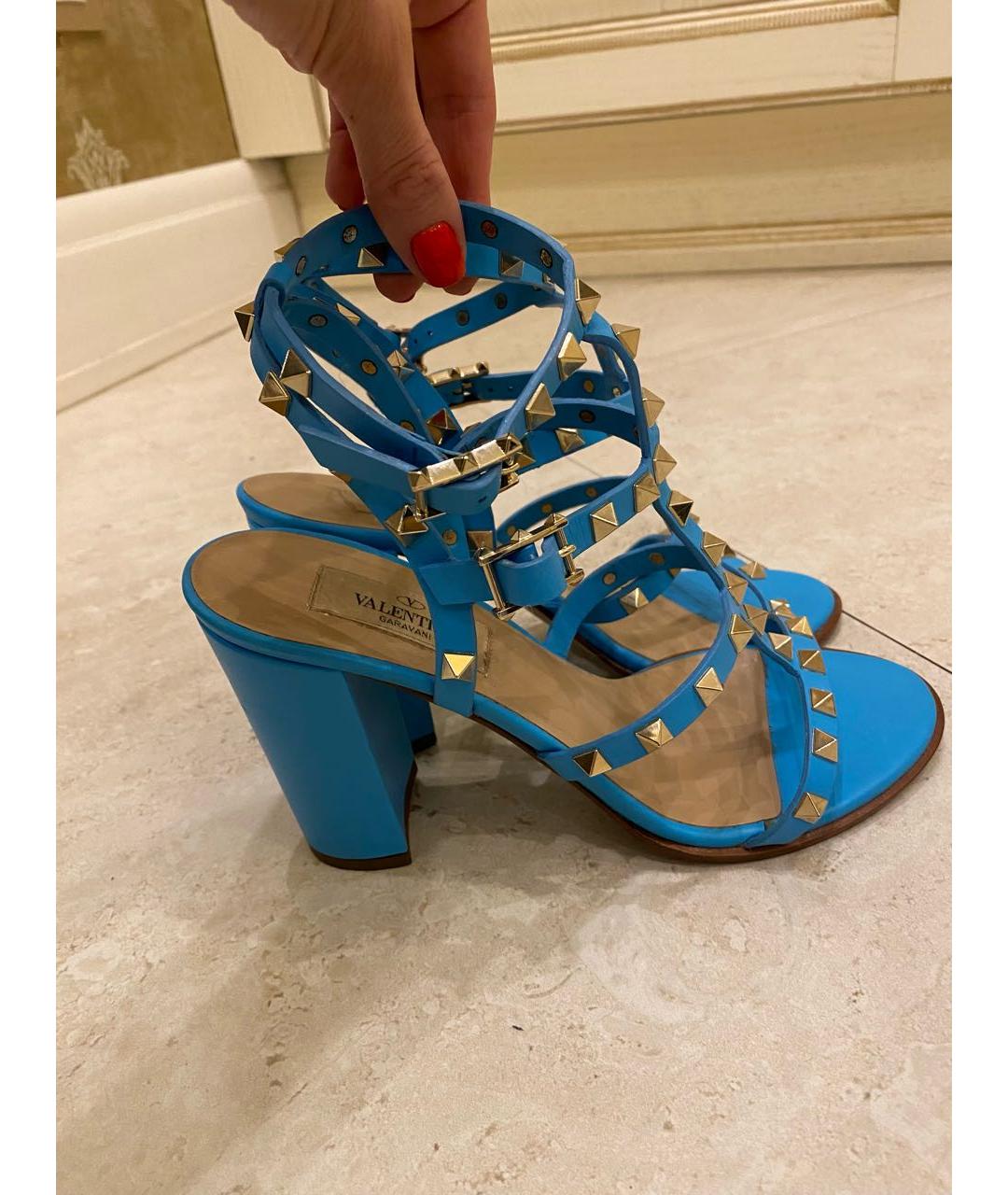 VALENTINO Голубые кожаные босоножки, фото 3
