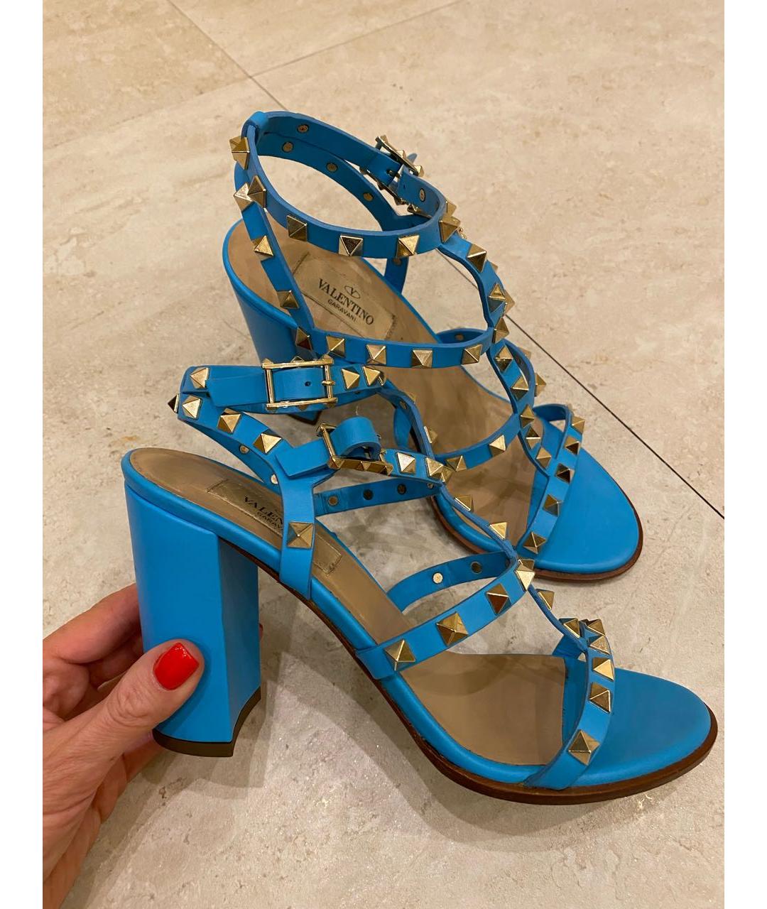 VALENTINO Голубые кожаные босоножки, фото 2