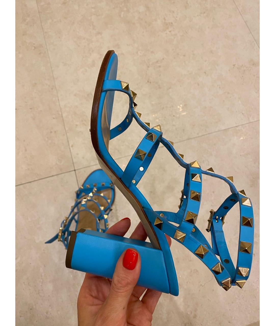 VALENTINO Голубые кожаные босоножки, фото 7