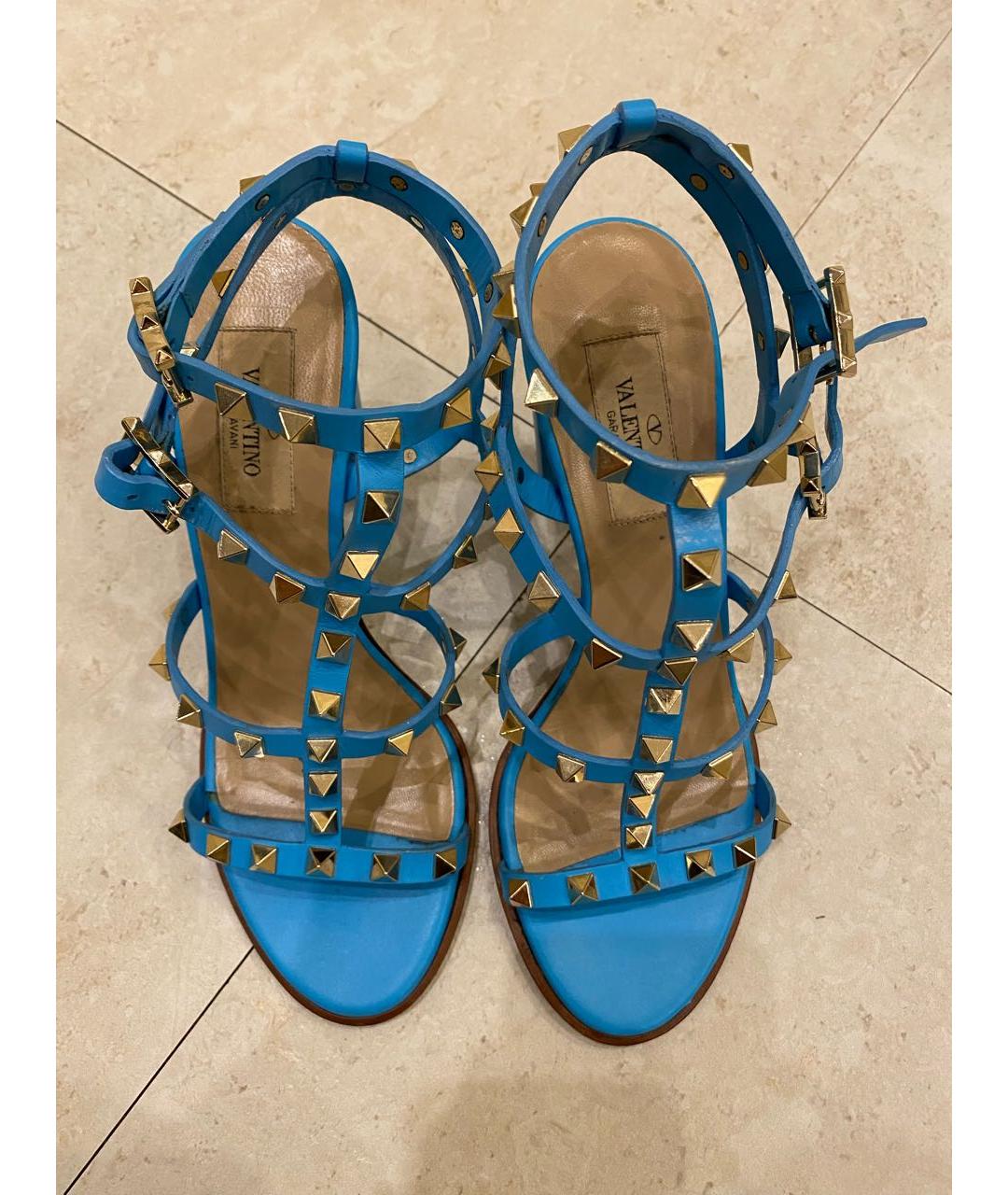 VALENTINO Голубые кожаные босоножки, фото 4