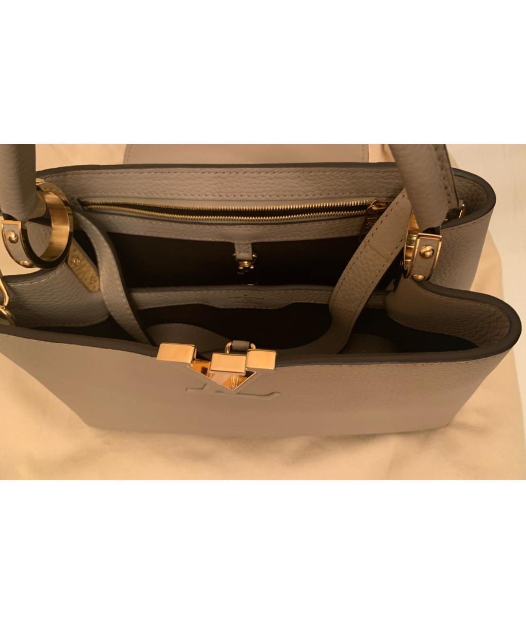 LOUIS VUITTON Бежевая кожаная сумка с короткими ручками, фото 4