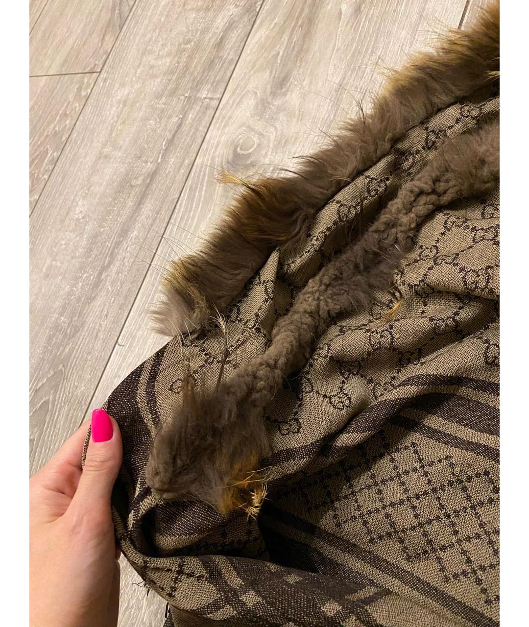 GUCCI Коричневый шерстяной платок, фото 4