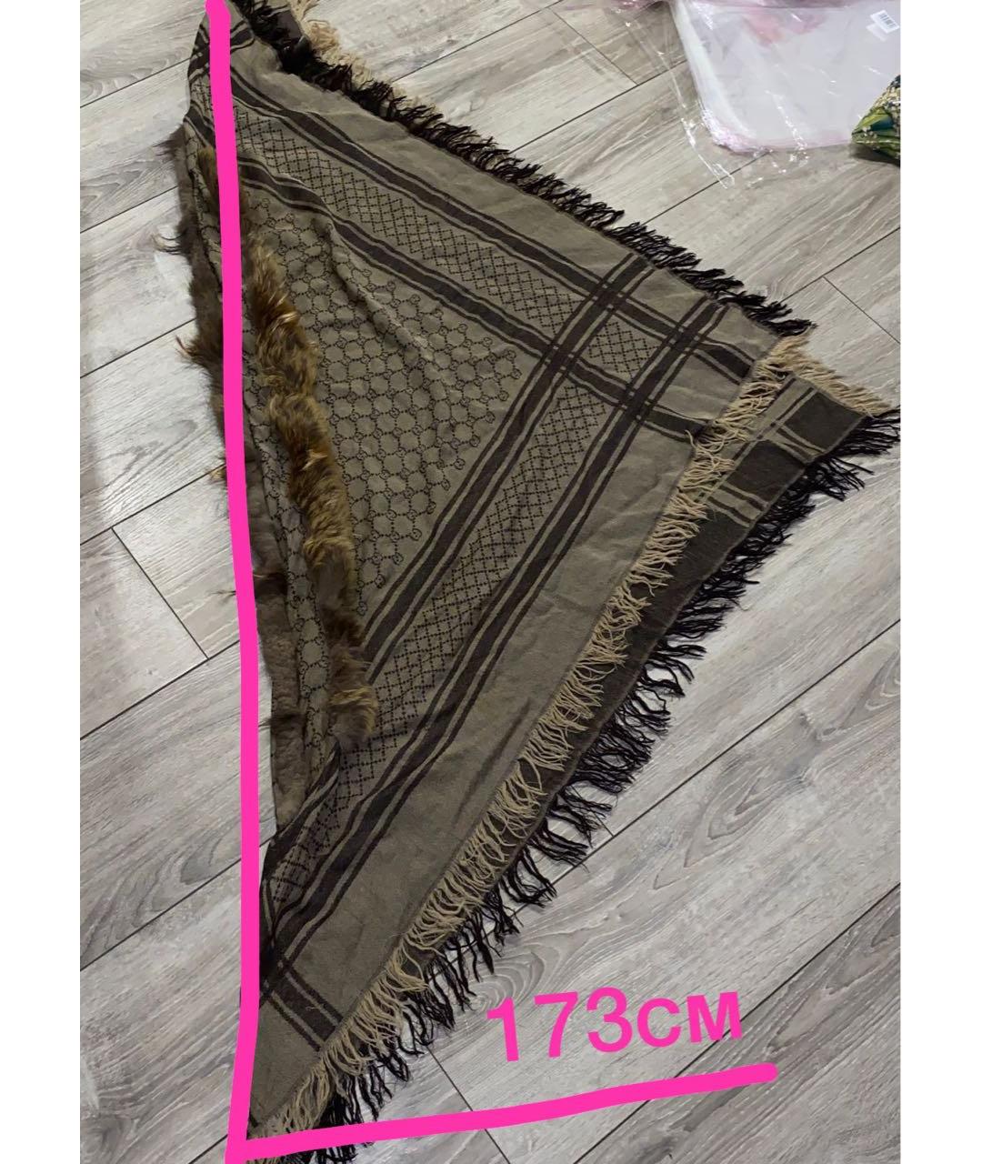 GUCCI Коричневый шерстяной платок, фото 2