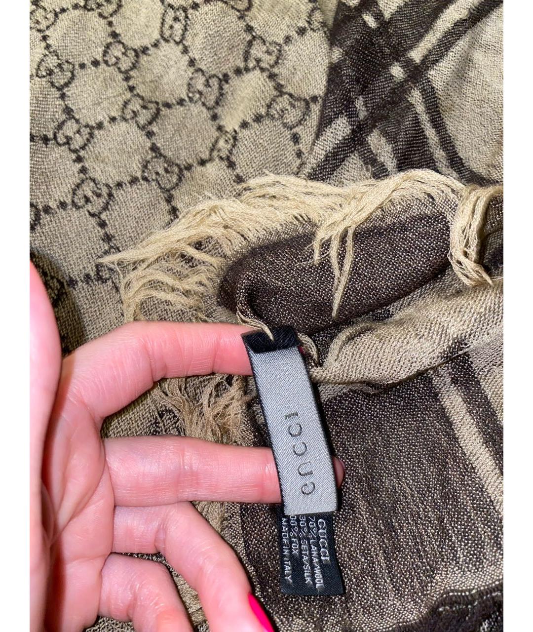 GUCCI Коричневый шерстяной платок, фото 5