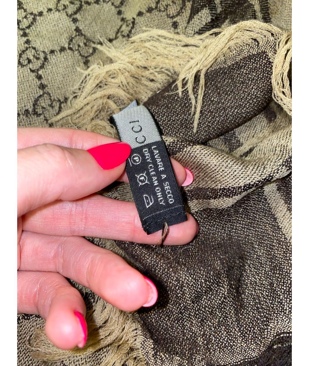 GUCCI Коричневый шерстяной платок, фото 6