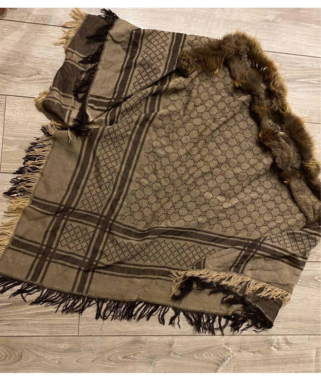 GUCCI Коричневый шерстяной платок, фото 8