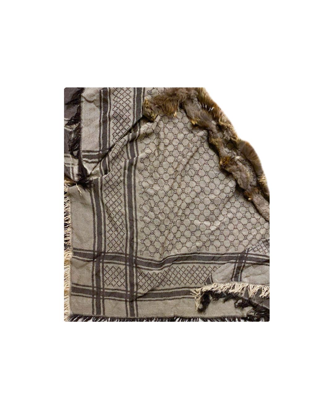 GUCCI Коричневый шерстяной платок, фото 1