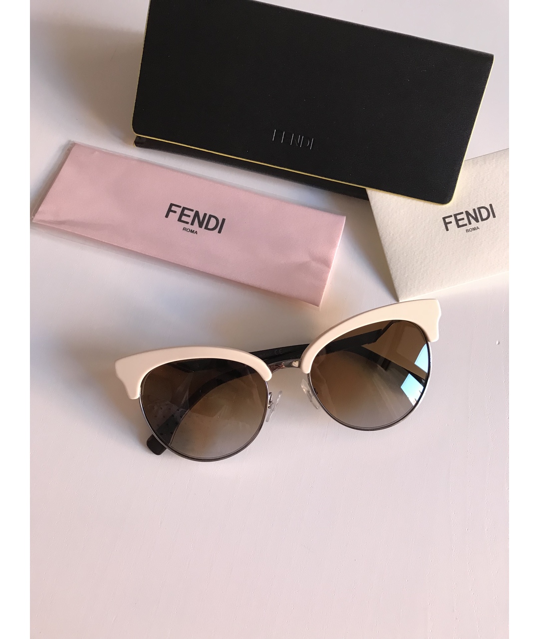 FENDI Бежевые металлические солнцезащитные очки, фото 6