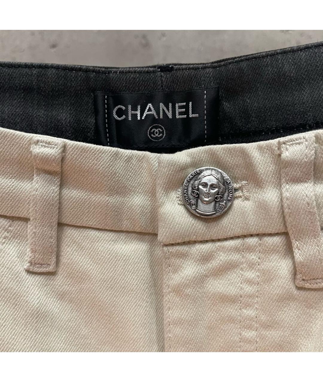 CHANEL PRE-OWNED Бежевые хлопковые прямые брюки, фото 4