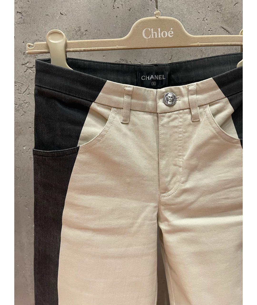 CHANEL PRE-OWNED Бежевые хлопковые прямые брюки, фото 2