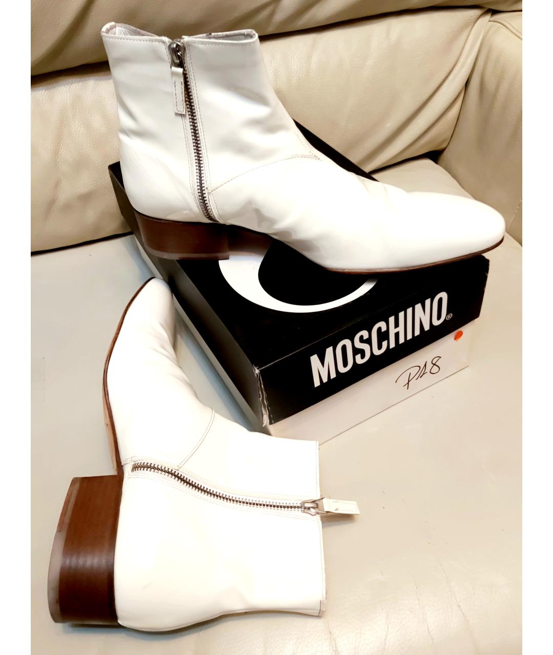 MOSCHINO Белые низкие ботинки из лакированной кожи, фото 6