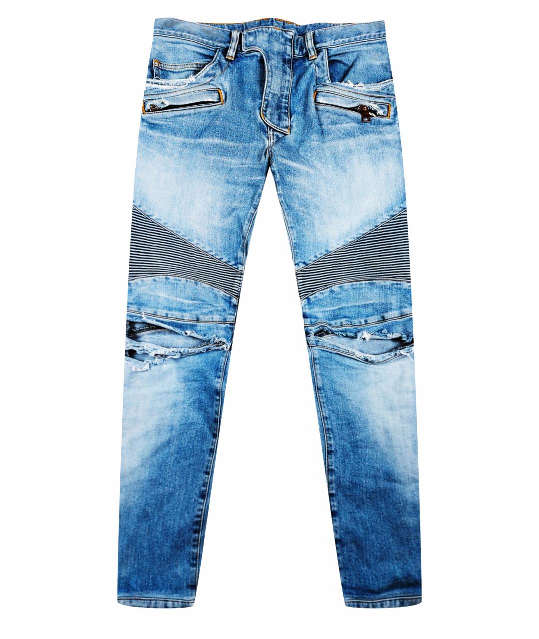 BALMAIN Голубые хлопко-полиэстеровые джинсы скинни, фото 1