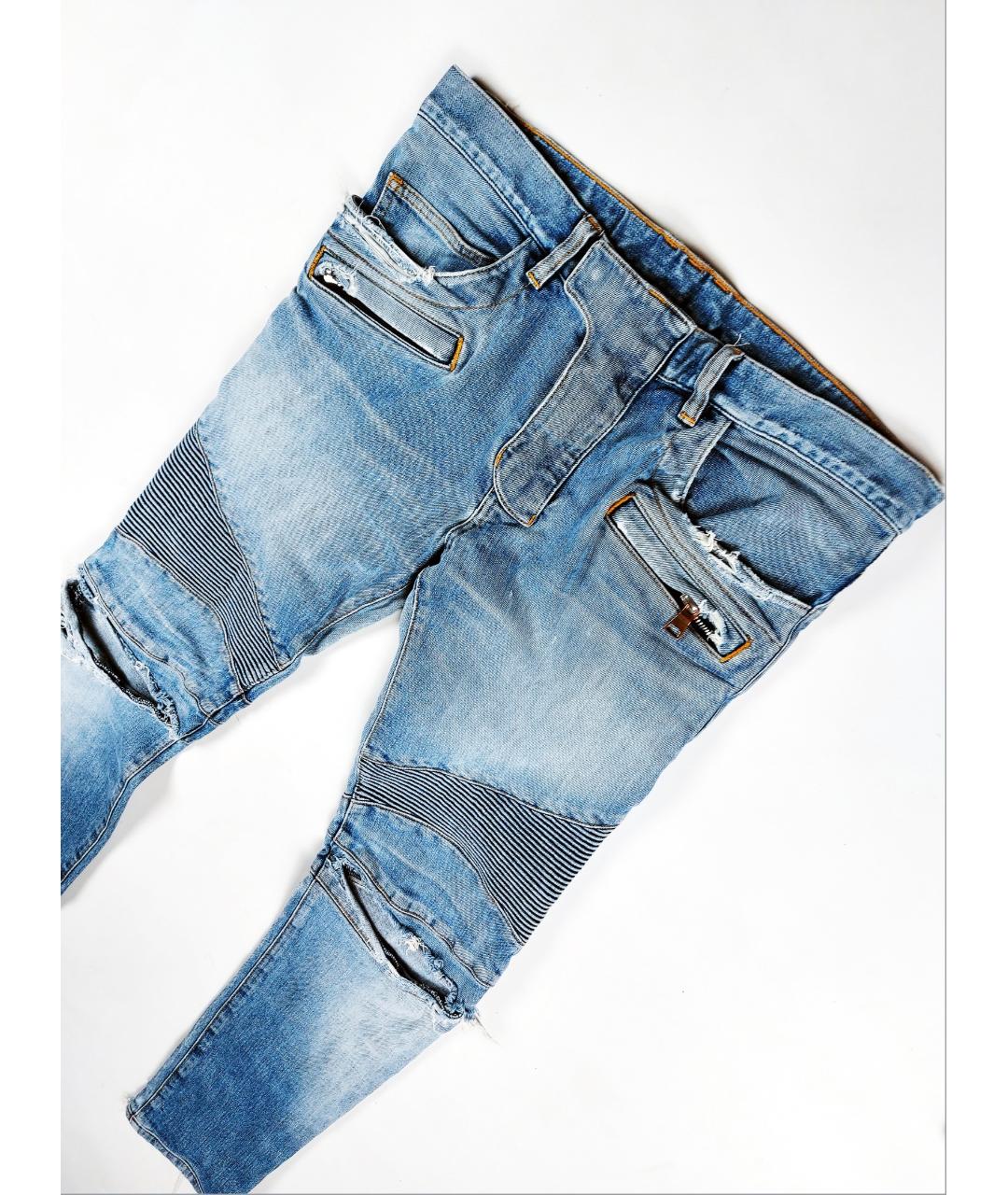 BALMAIN Голубые хлопко-полиэстеровые джинсы скинни, фото 3