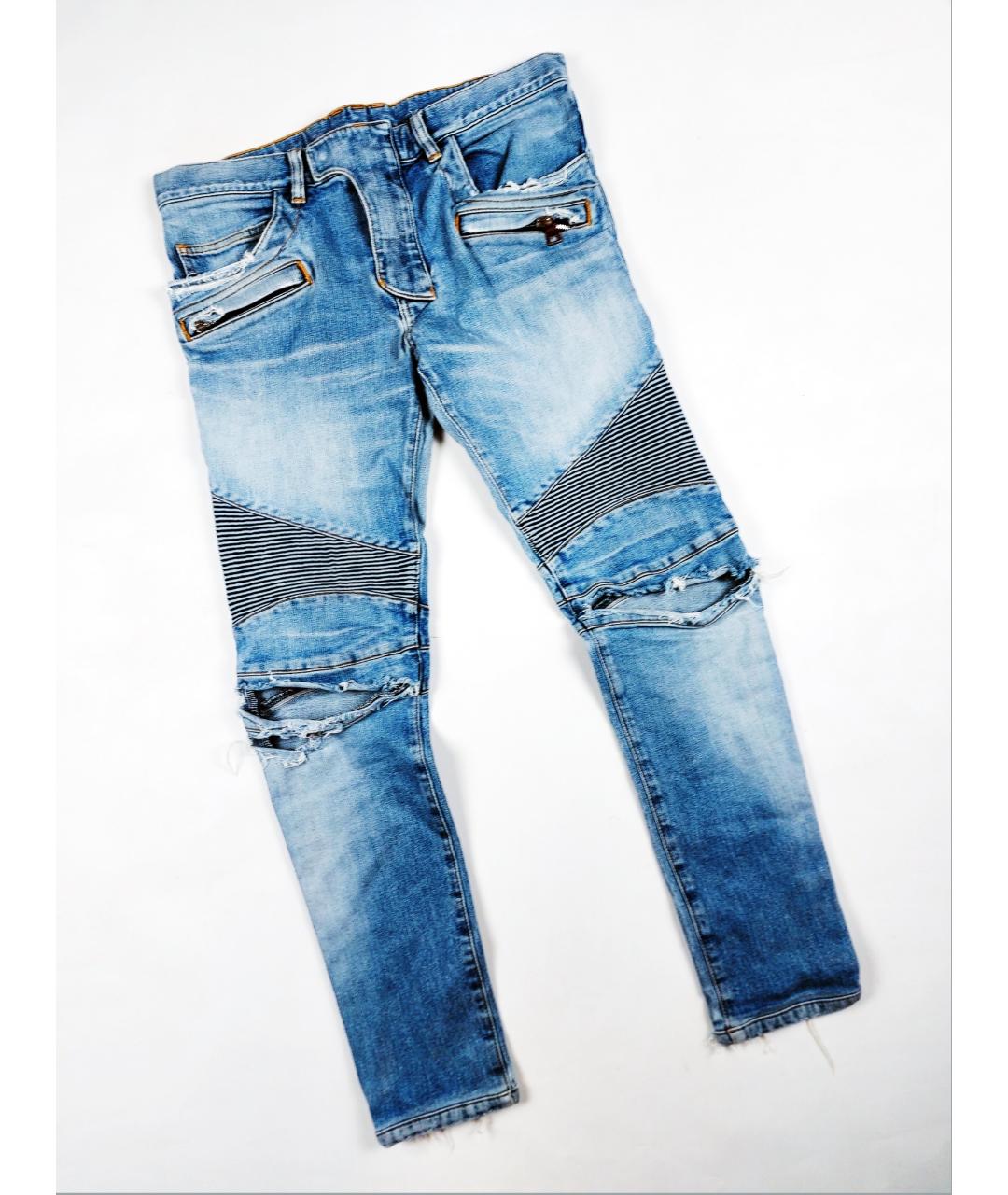 BALMAIN Голубые хлопко-полиэстеровые джинсы скинни, фото 2