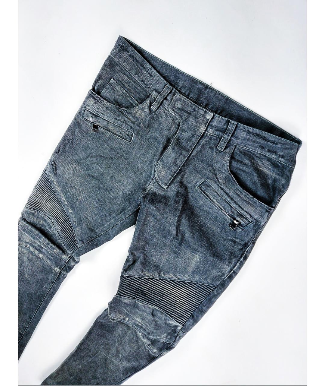 BALMAIN Серые хлопко-полиэстеровые джинсы скинни, фото 2