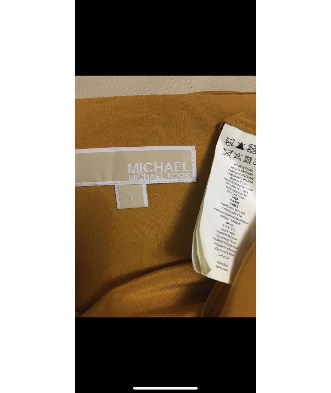 MICHAEL KORS Горчичная шелковая блузы, фото 4