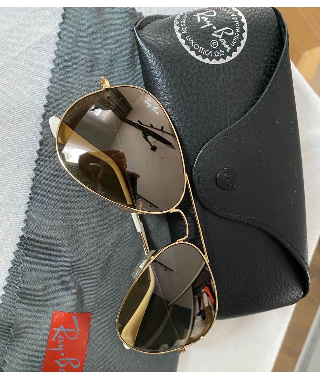 RAY BAN Бежевые металлические солнцезащитные очки, фото 5