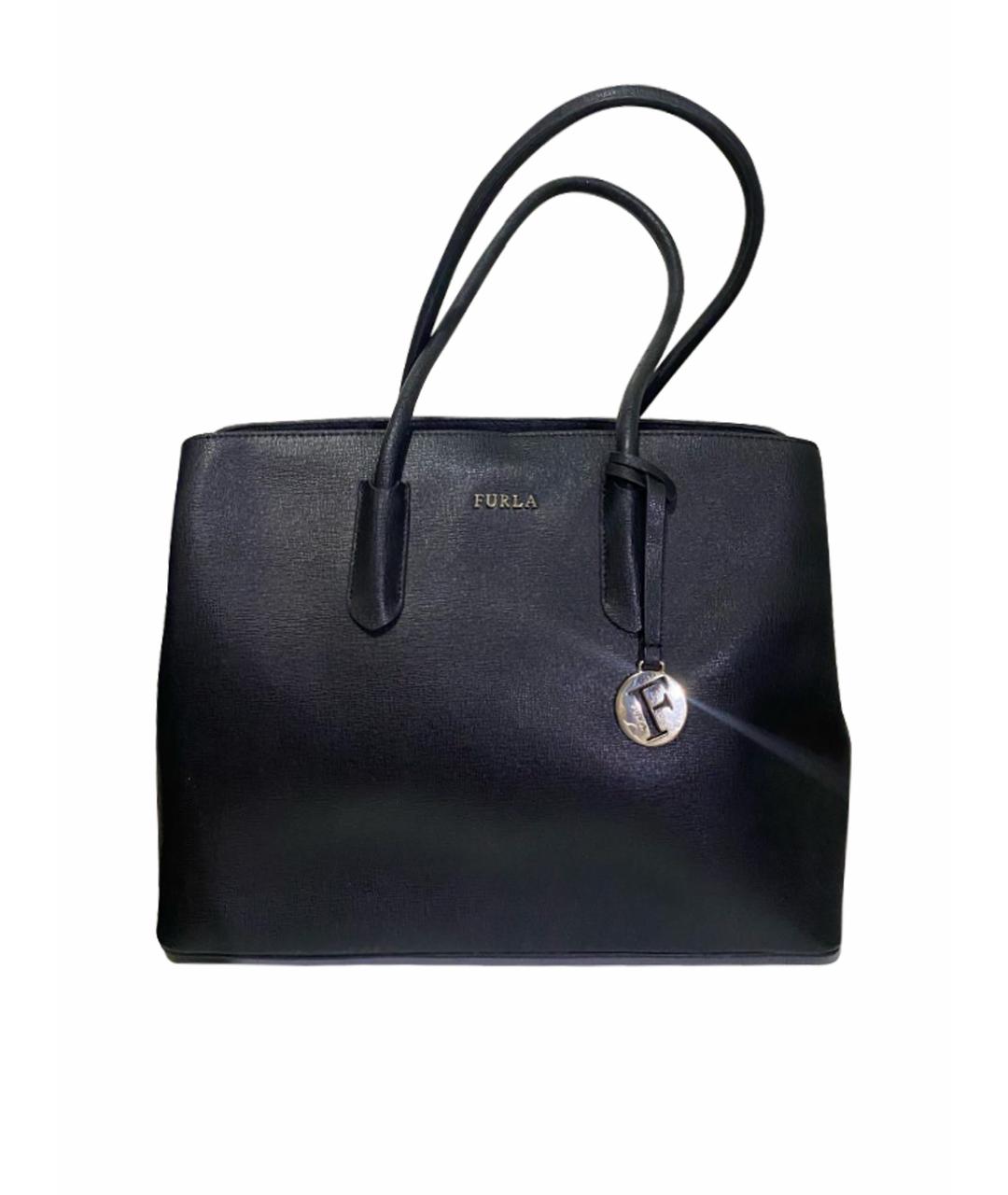 FURLA Черная кожаная сумка тоут, фото 1