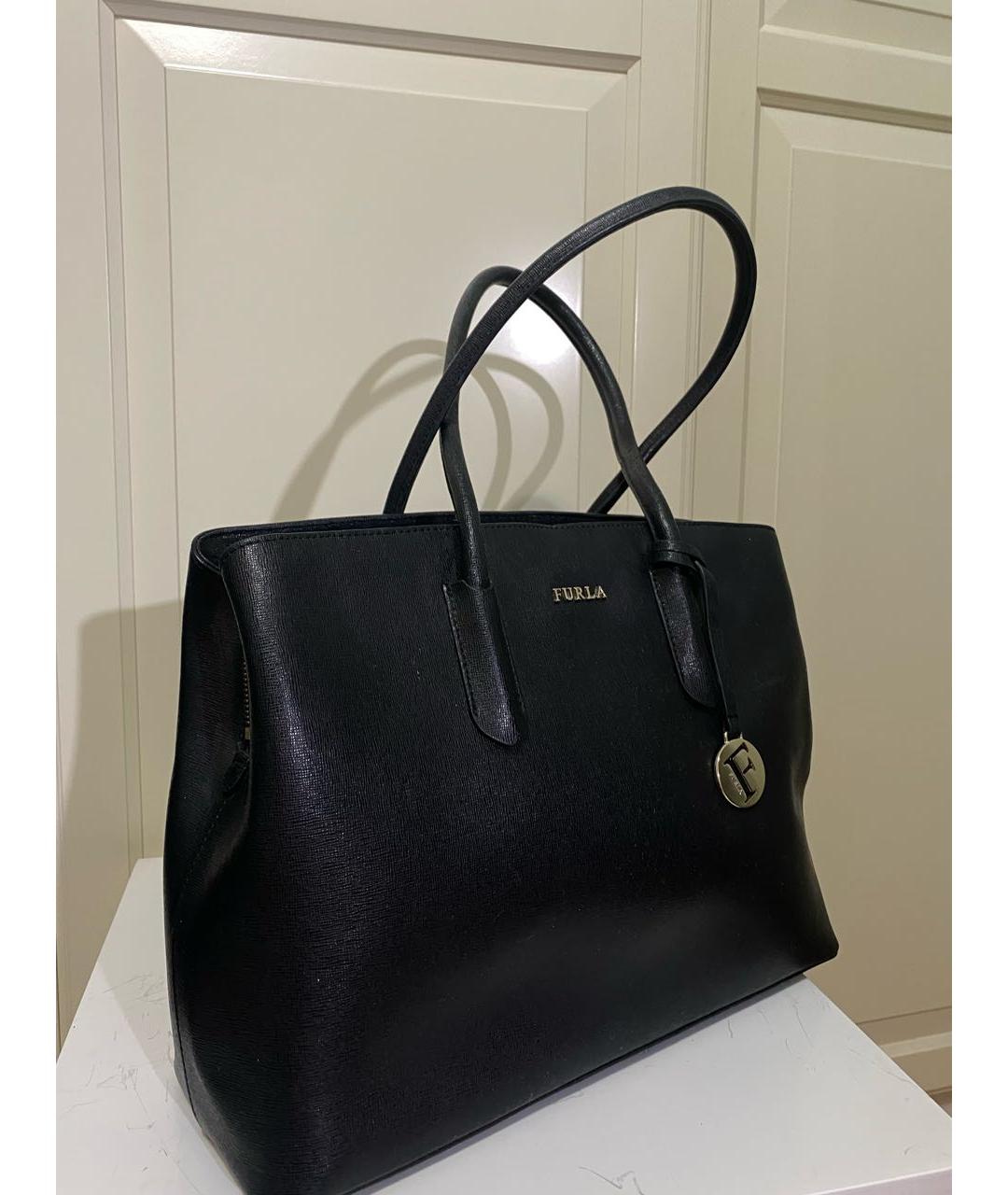 FURLA Черная кожаная сумка тоут, фото 2