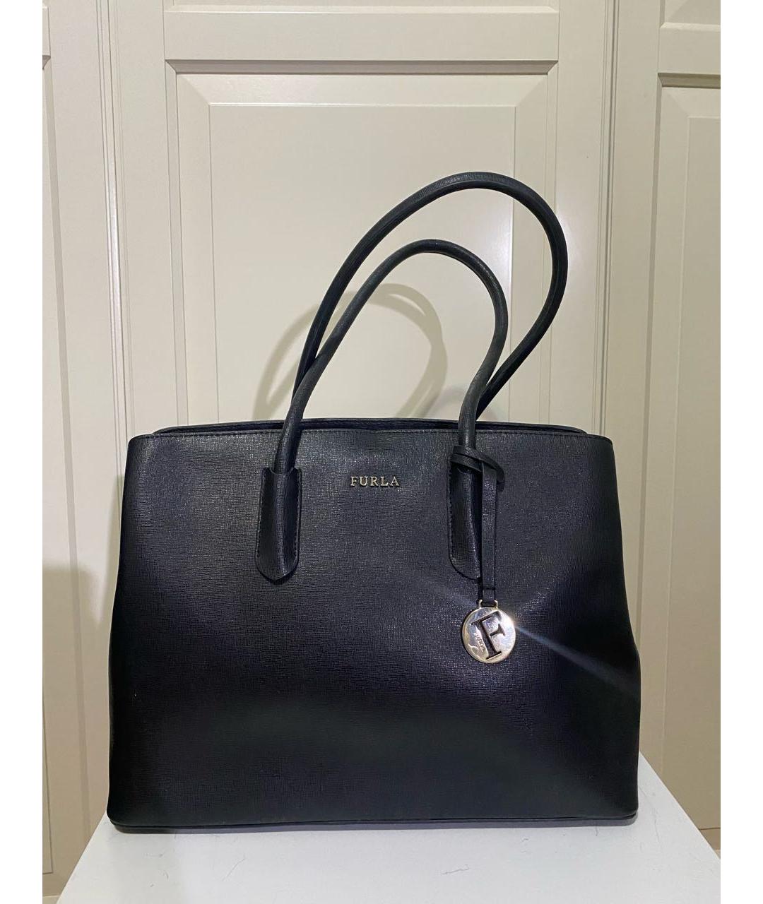 FURLA Черная кожаная сумка тоут, фото 7