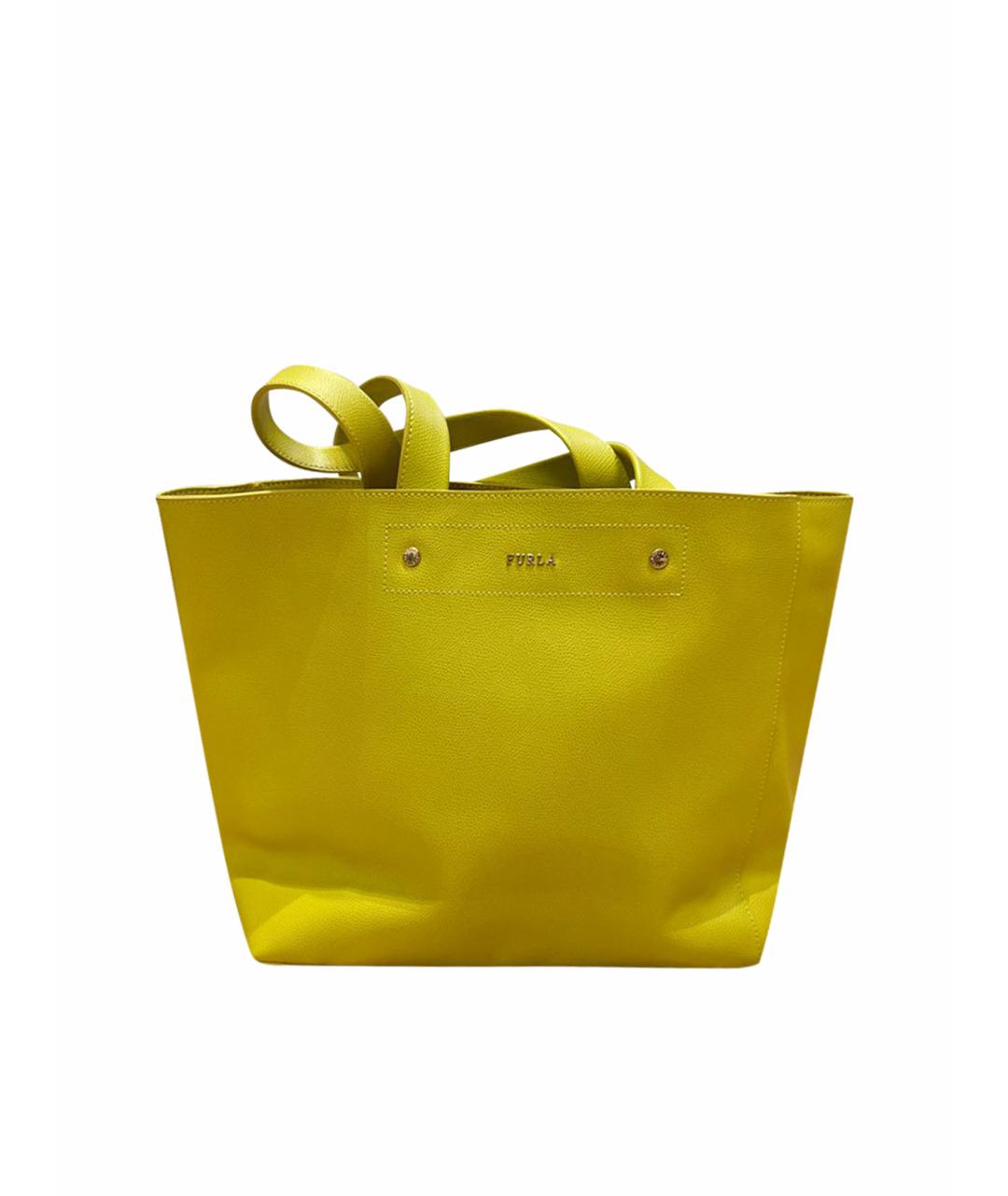 FURLA Желтая кожаная сумка с короткими ручками, фото 1