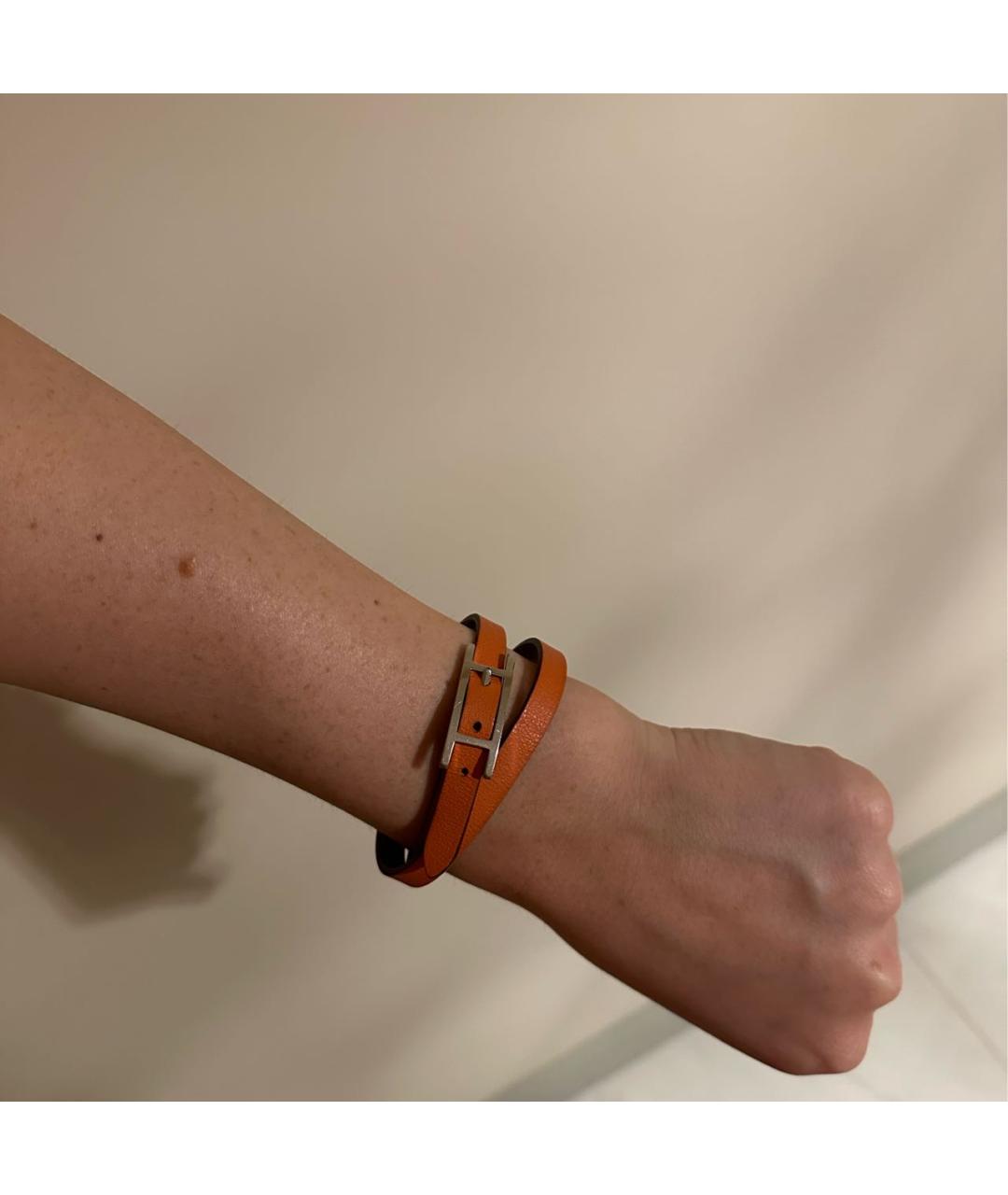 HERMES PRE-OWNED Оранжевый кожаный браслет, фото 5