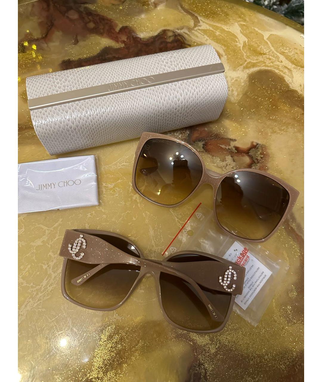 JIMMY CHOO Бежевые пластиковые солнцезащитные очки, фото 3