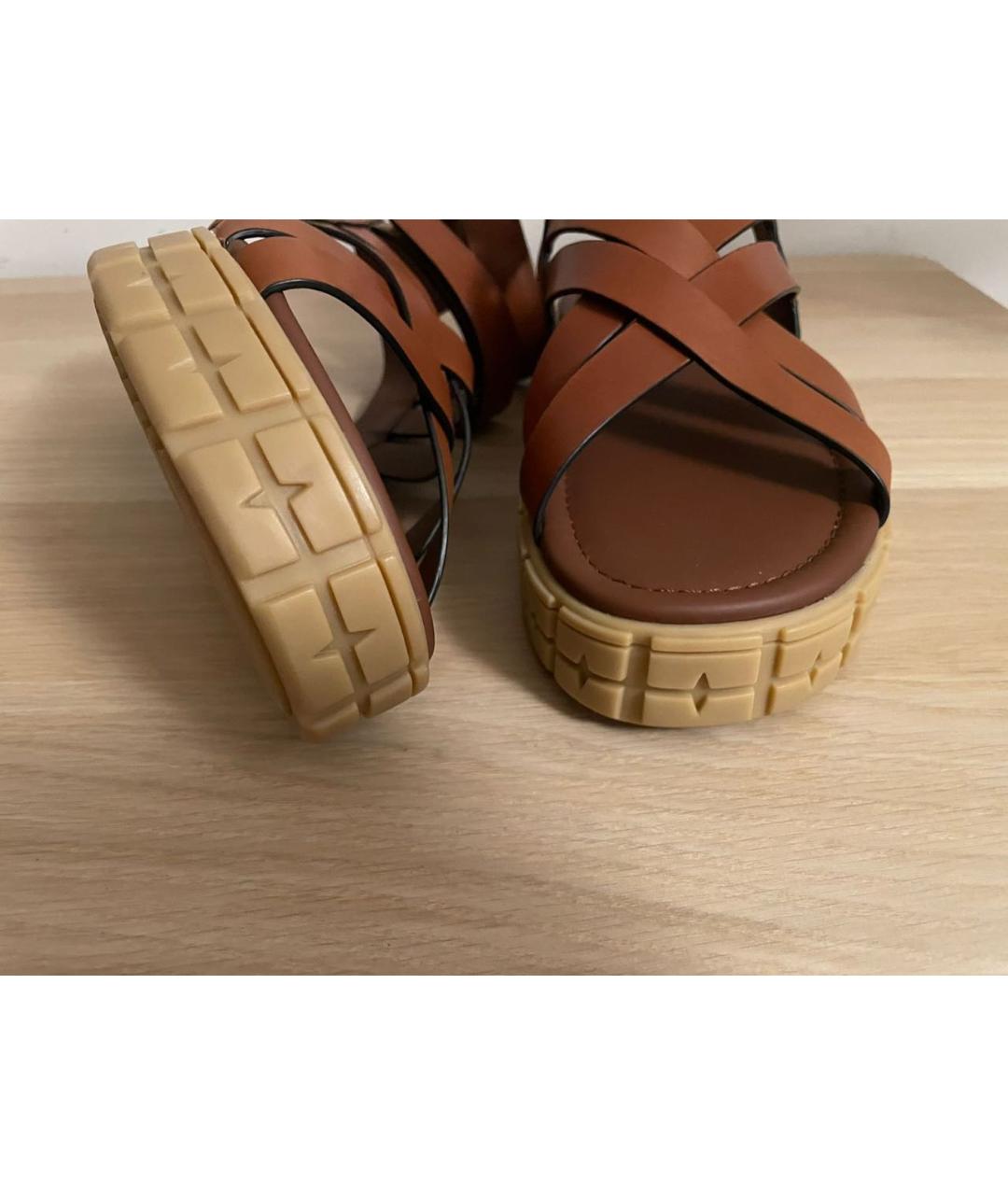 PRADA Коричневые кожаные сандалии, фото 4
