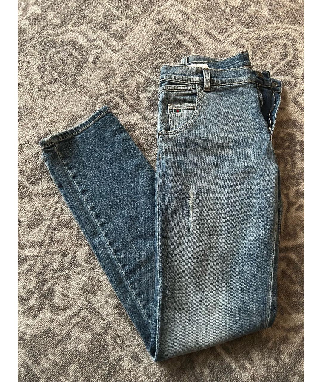 GUCCI Голубые хлопко-эластановые джинсы слим, фото 5