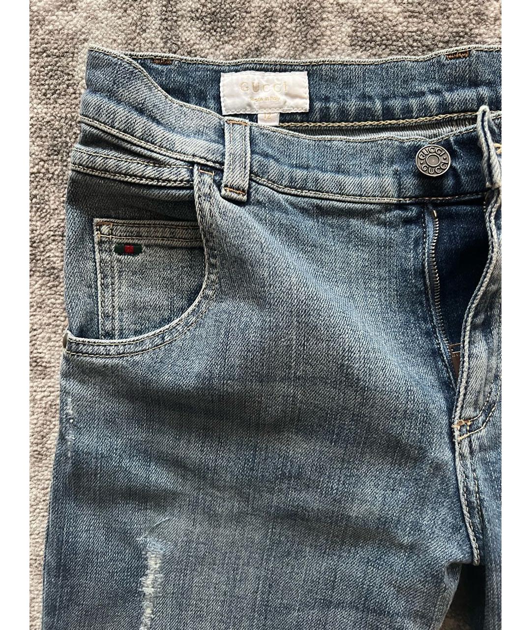 GUCCI Голубые хлопко-эластановые джинсы слим, фото 3