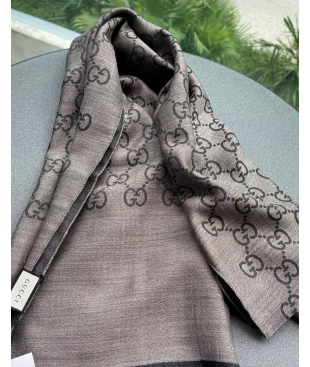 GUCCI Коричневый шерстяной шарф, фото 2