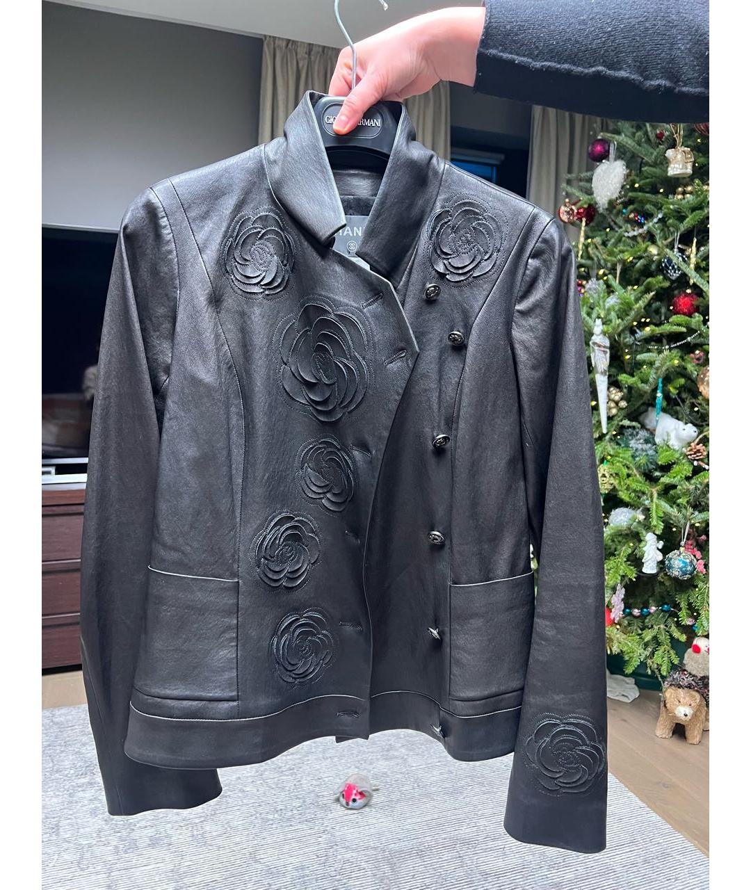 CHANEL PRE-OWNED Черный кожаный жакет/пиджак, фото 3