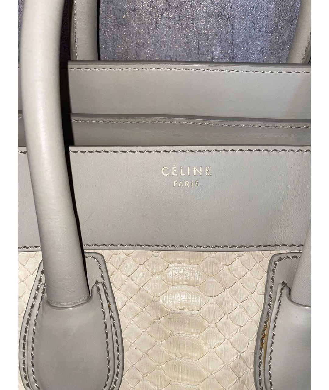 CELINE Бежевая сумка с короткими ручками из экзотической кожи, фото 4